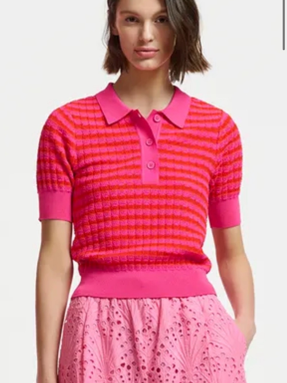 ESSENTIAL ANTWERP Size L • ORANGE PINK KNITTED SWEATER POLO TOP.